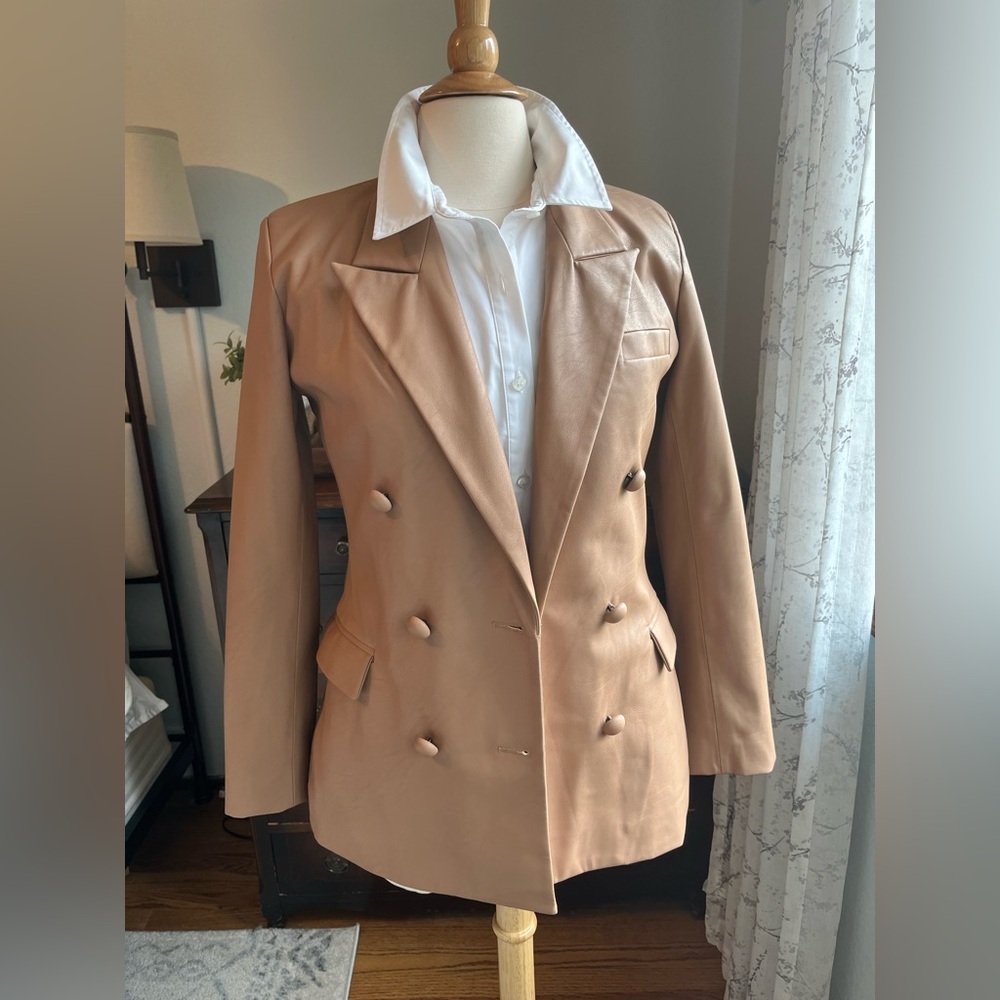 Blank NYC Women's Tan Faux Leather Blazer - Picture 4 of 5